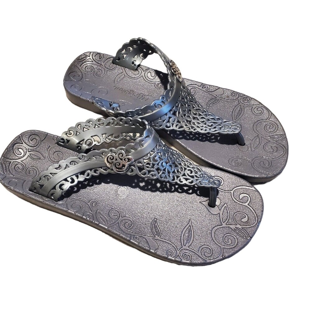 BRIGHTON BLACK SCROLL RUBBER SANDALS SZ 8